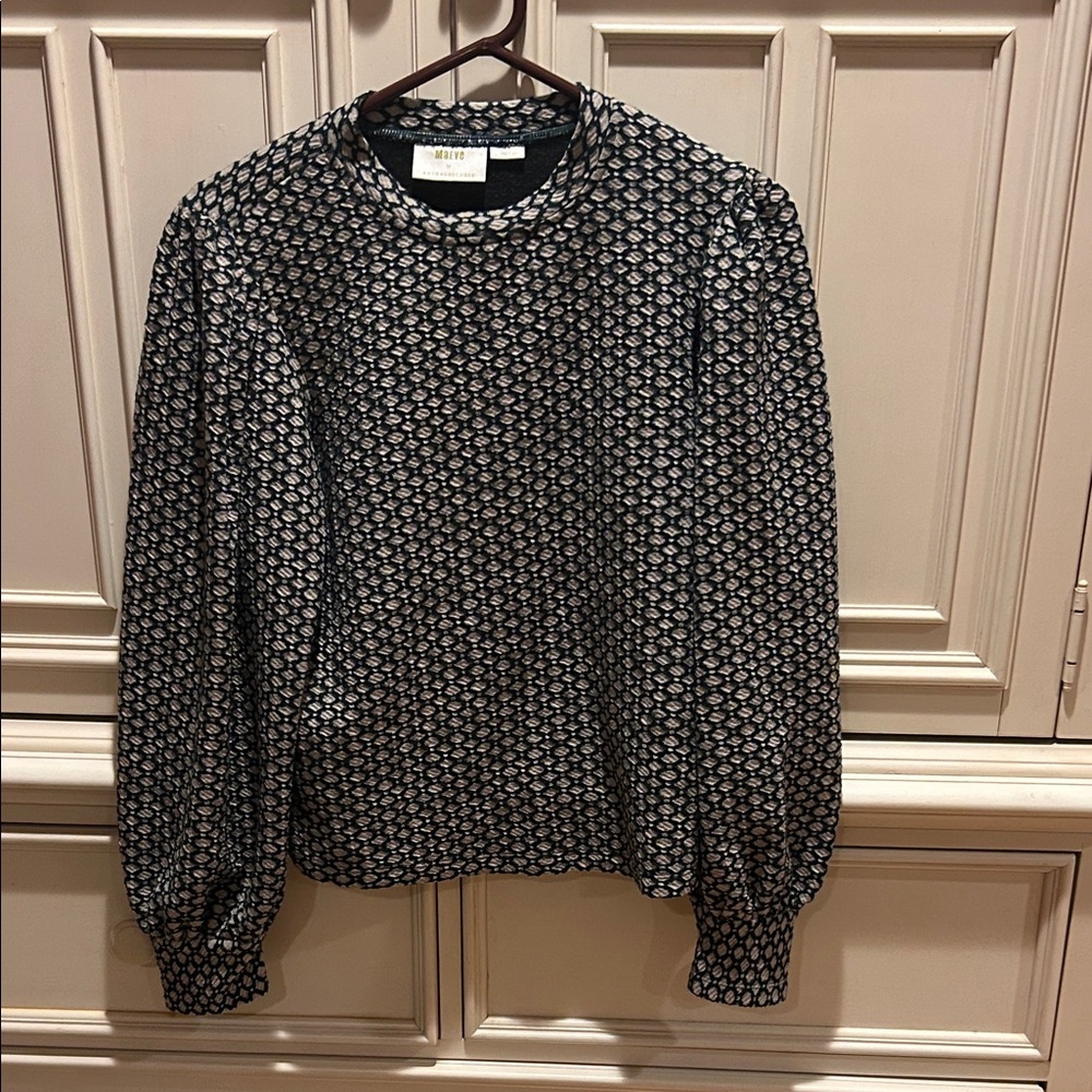 Maeve by ANTHROPOLOGIE Green and Tan  Patterned Long Sleeve Top